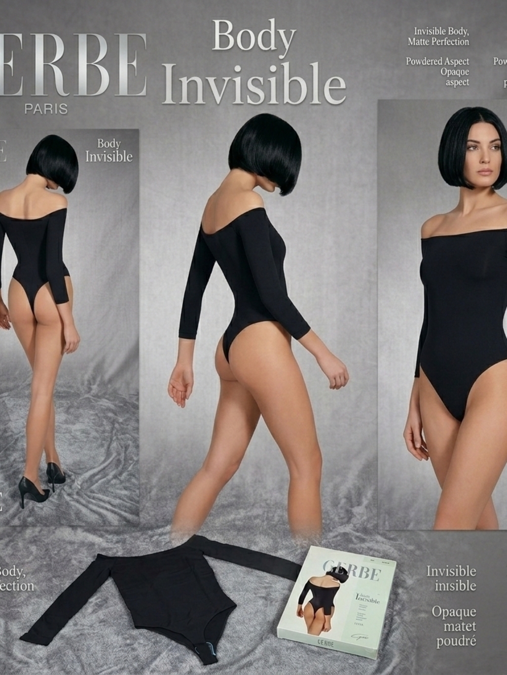 Vintage Gerbe Paris Body Invisible Black Thong Bodysuit Size XL 46-48  NWT